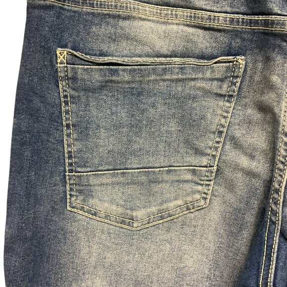 NEW Departwest Mens 31 Straight Jeans Blue Distressed Denim Zip Fly Pockets Logo - Picture 6 of 16